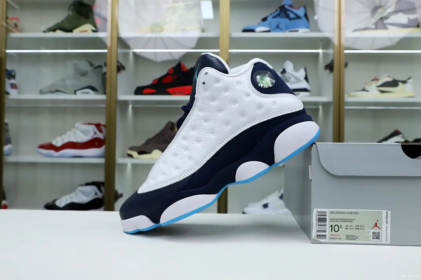 Kimikick BLUE POWDER AIR OBSIDIAN RETRO JORDAN WHITE 13 414571-144 0427